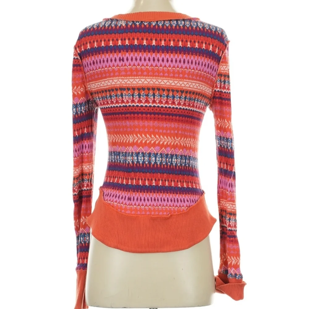 Free People FP Movement Rally Fired Up Combo Orange Multi Colored Henley Top